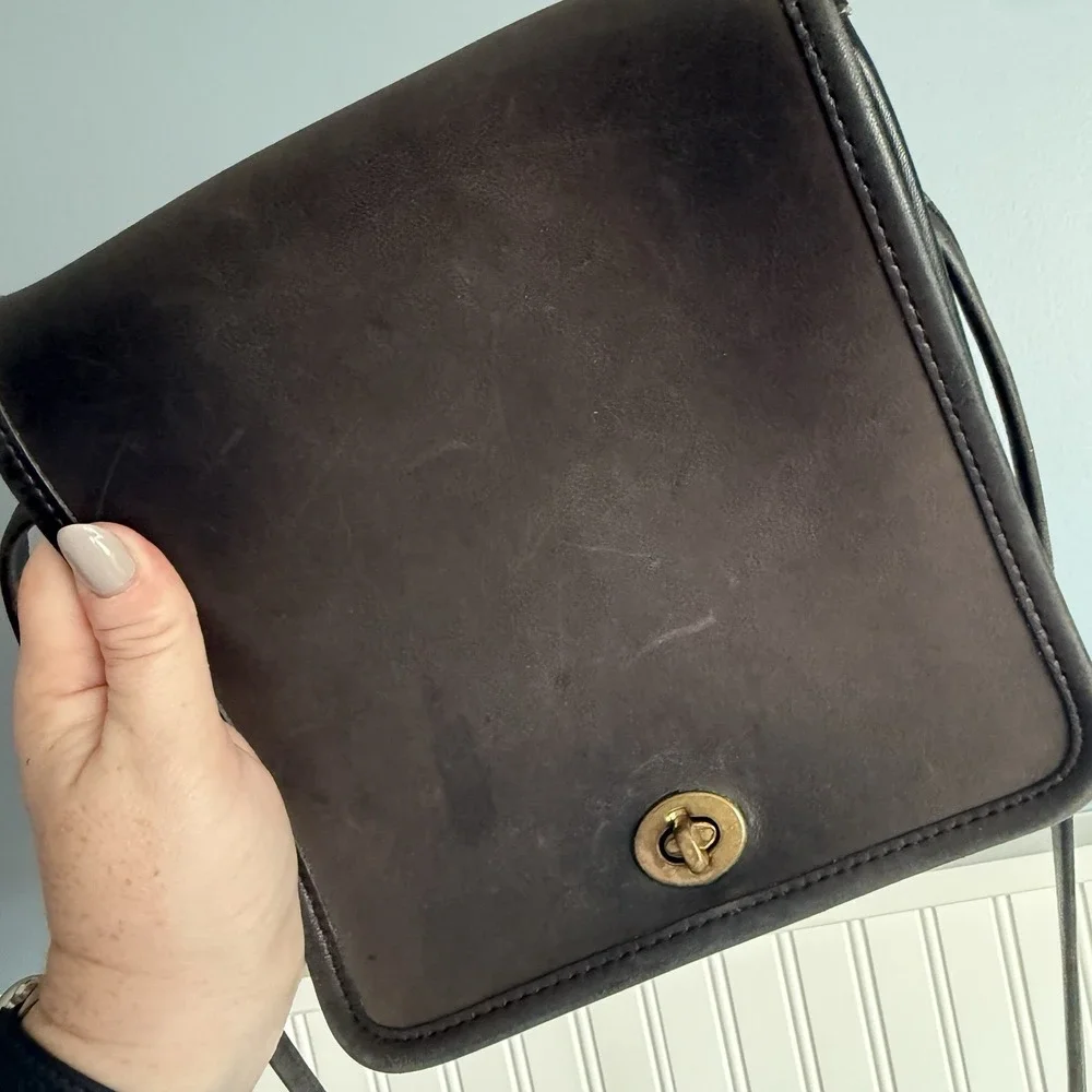 Vintage COACH Pre '94 Compact Pouch Black Leather Crossbody Bag Purse USA